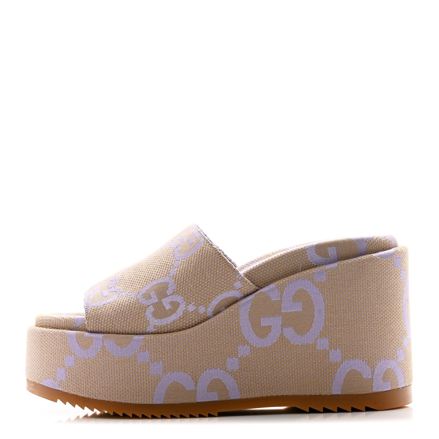 Gucci Monogram Jumbo GG Platform Slide Wedge Sandals 39.5 Beige Lapis 1 of 7