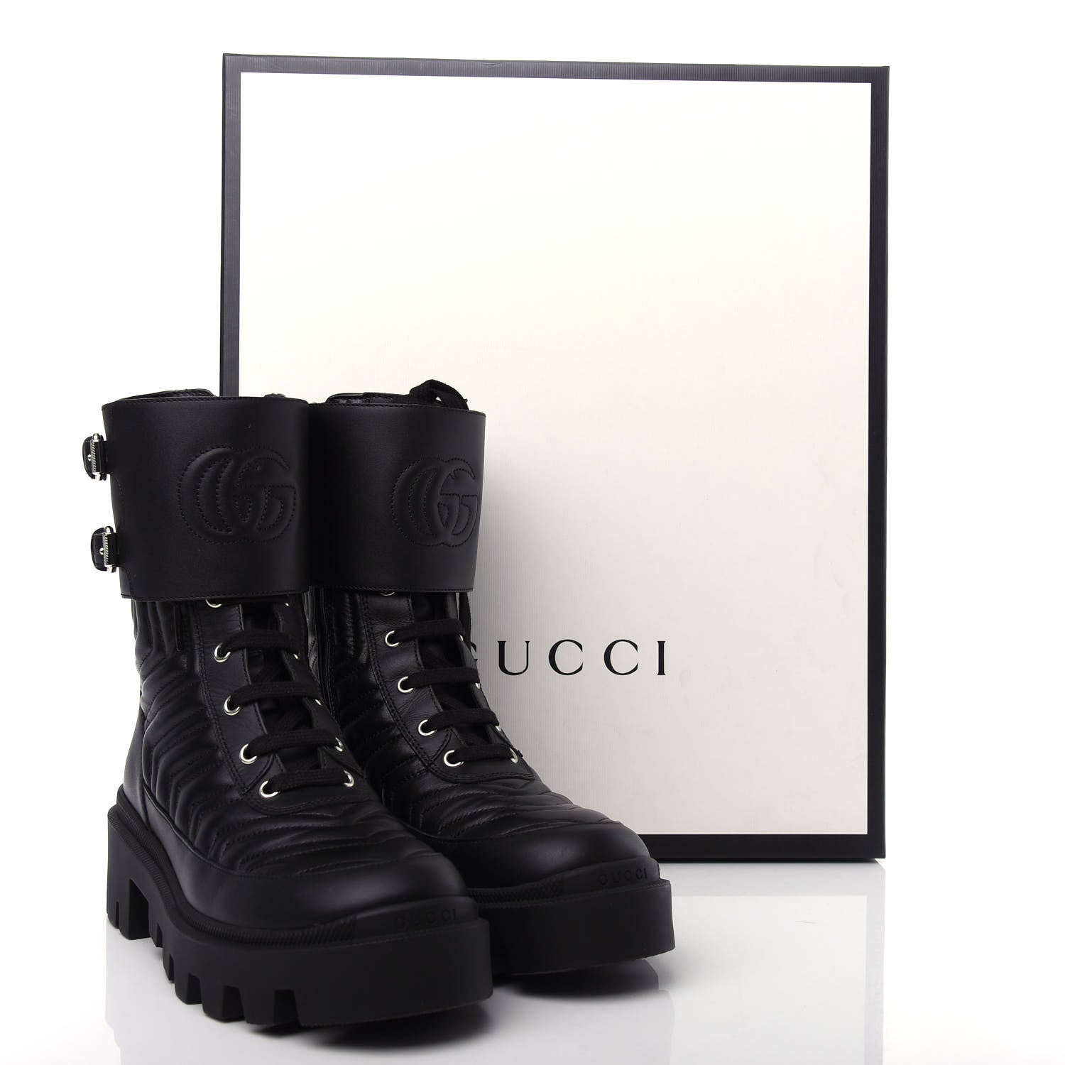 Gucci Nappa Frances GG Matelasse Platform Combat Boots 37 Black 11 of 11