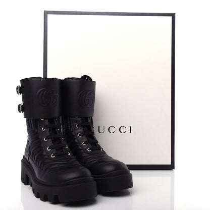 Gucci Nappa Frances GG Matelasse Platform Combat Boots 37 Black 11 of 11