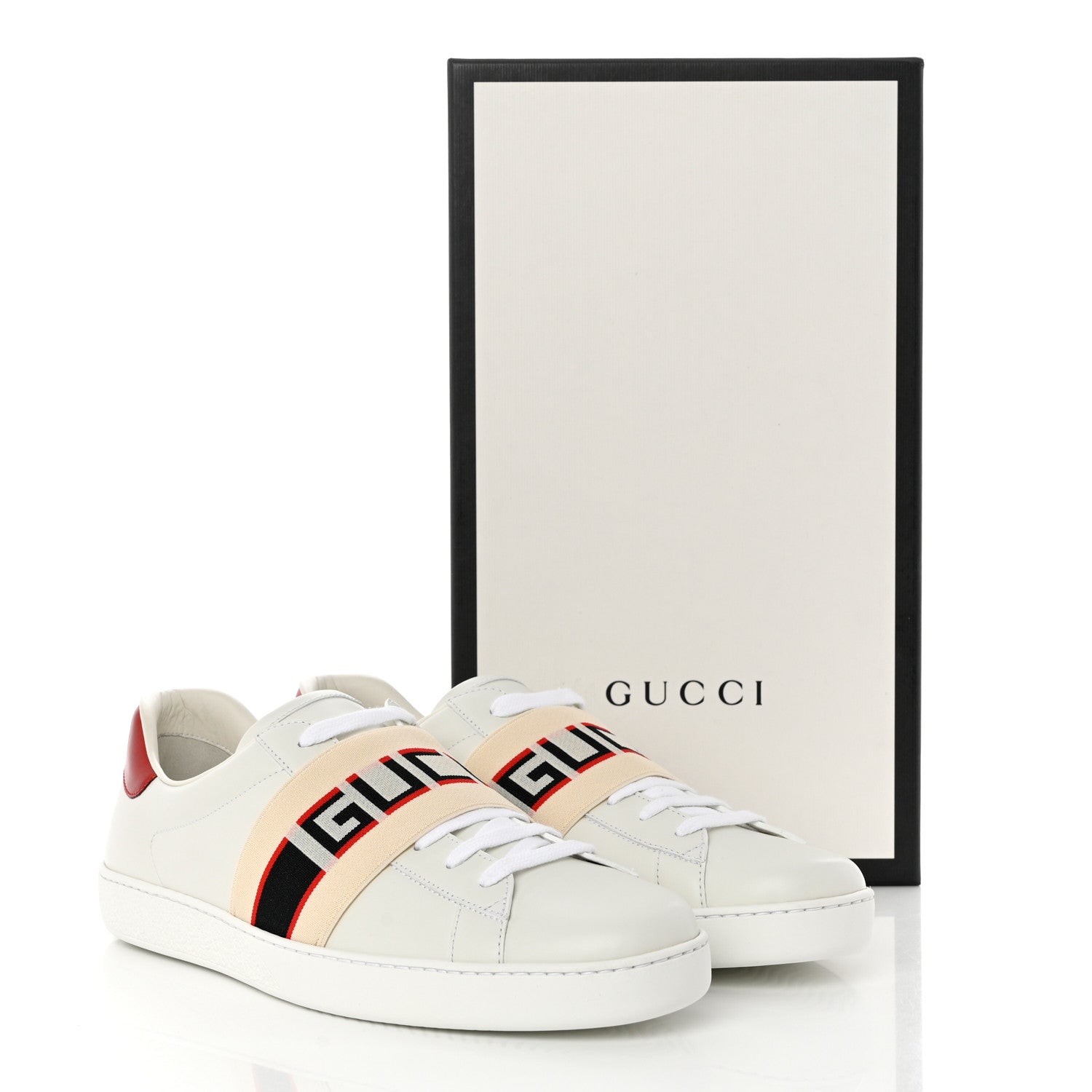Gucci Calfskin Stripe Mens New Ace Sneakers 10 White Ecru Red Flame 9 of 9