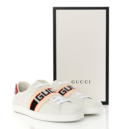 Gucci Calfskin Stripe Mens New Ace Sneakers 10 White Ecru Red Flame 9 of 9