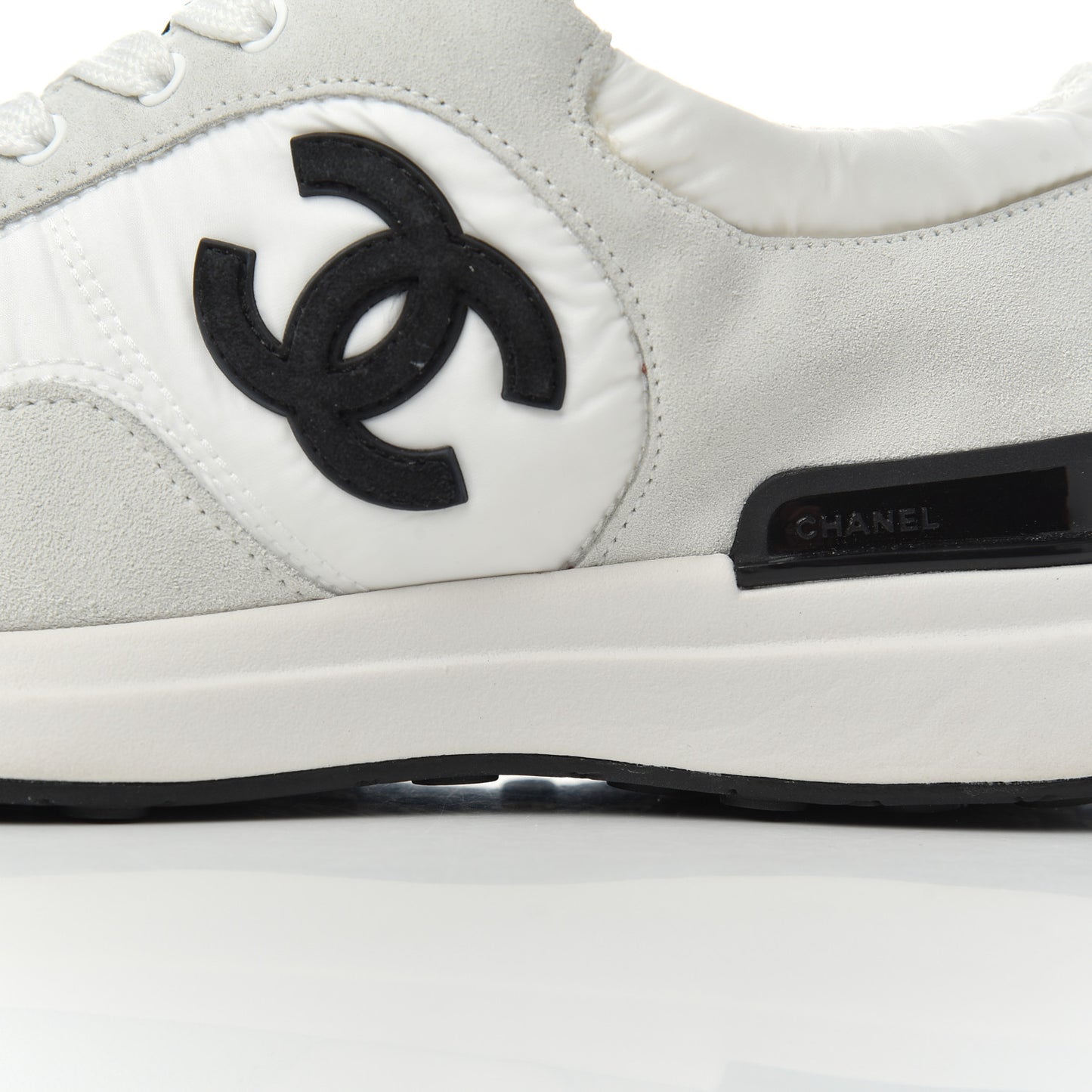 Nylon Suede Calfskin Womens CC Sneakers 36 Grey White