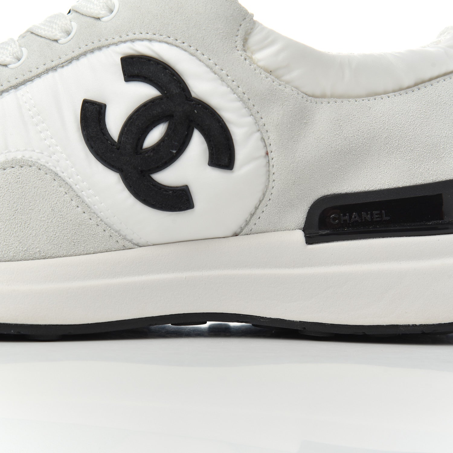 Chanel Nylon Suede Calfskin Womens CC Sneakers 36 Grey White 10 of 16