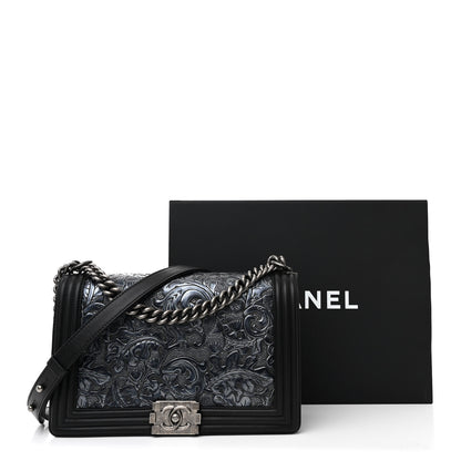 Chanel Calfskin Embossed New Medium Cordoba Boy Flap Dark Grey 12 of 12
