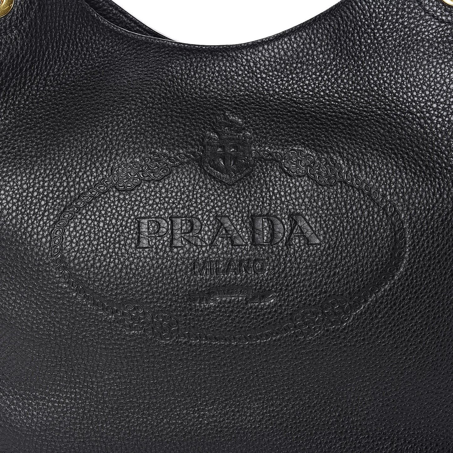 Vitello Phenix Embossed Logo Hobo Black