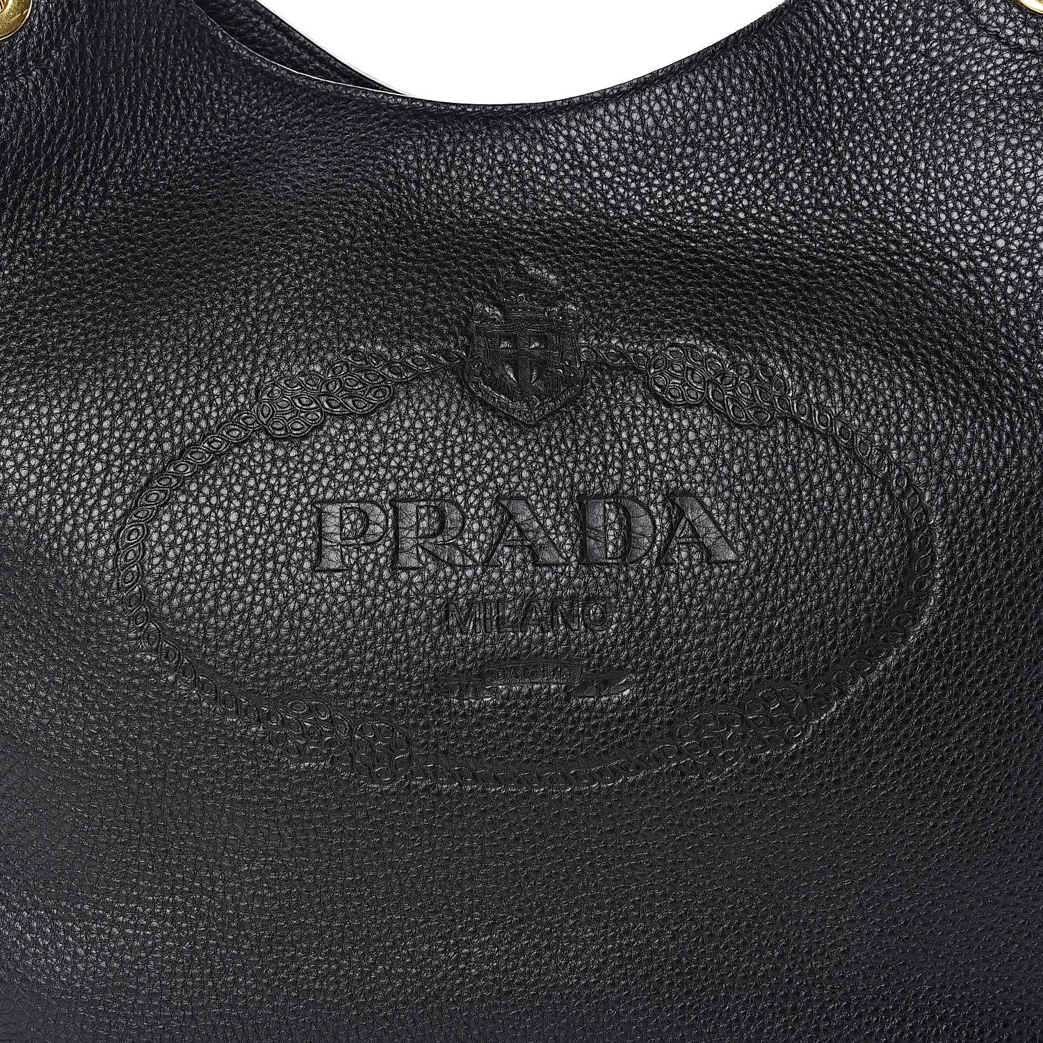 Prada Vitello Phenix Embossed Logo Hobo Black 10 of 10