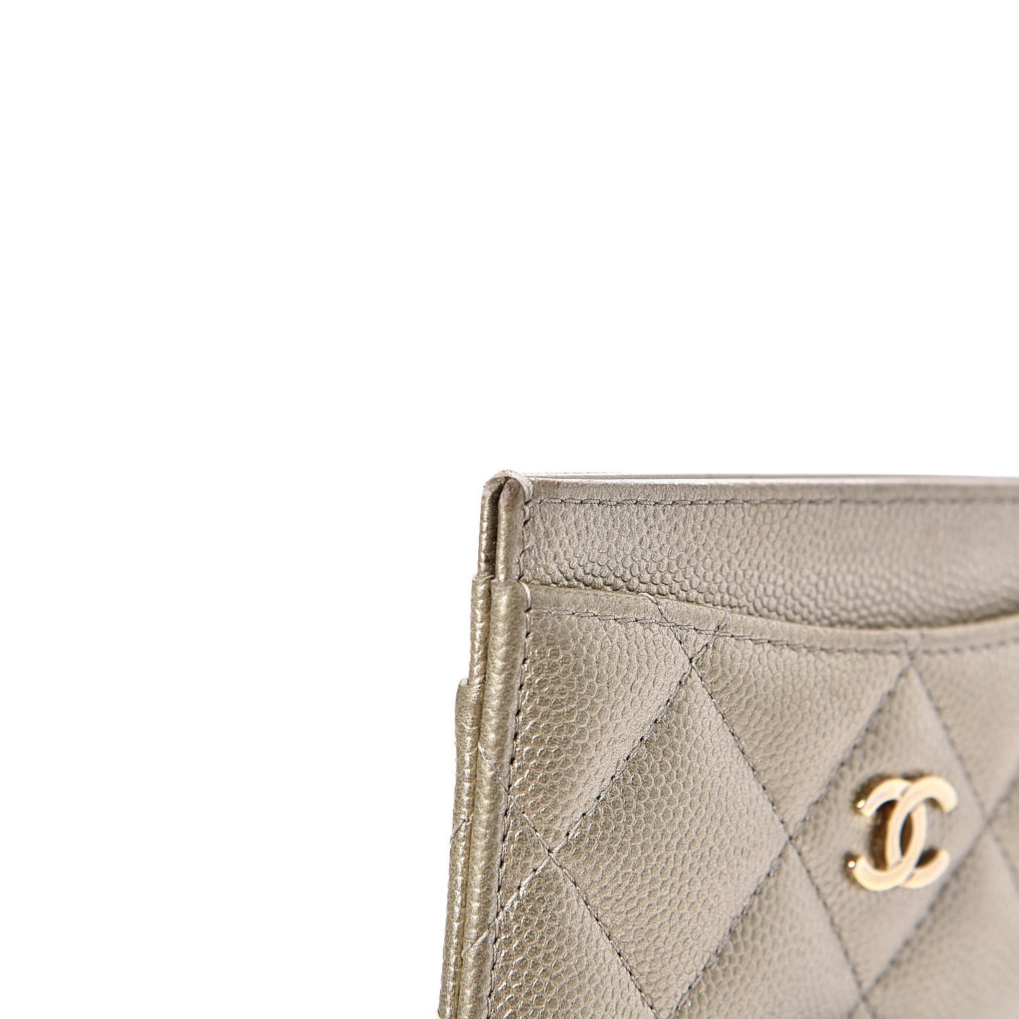 Metallic Caviar Quilted Card Holder Light Gold
