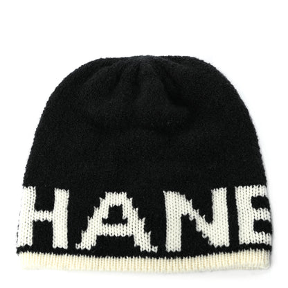 Chanel Cashmere Logo Beanie Hat Black White 1 of 4