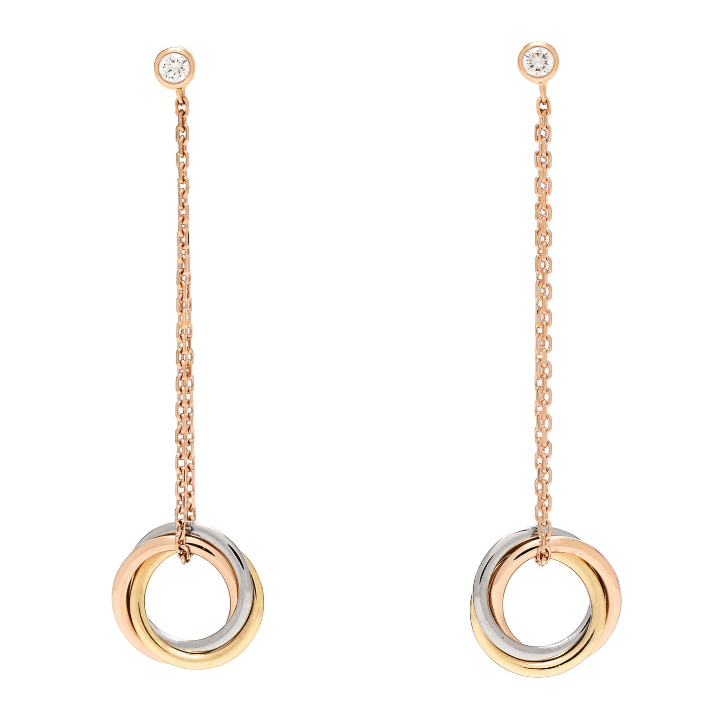 18K Pink Yellow White Gold Diamond Small Trinity Drop Earrings