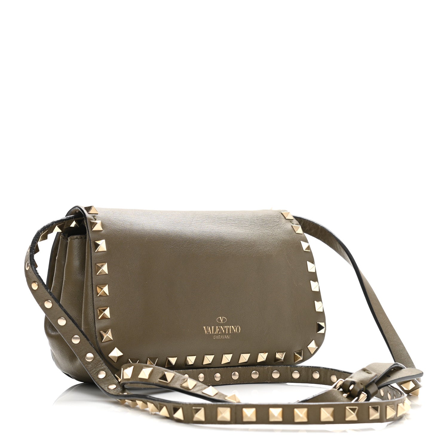 Valentino Garavani Vitello Mini Rockstud Flap Saddle Crossbody Bag Army Green 3 of 11