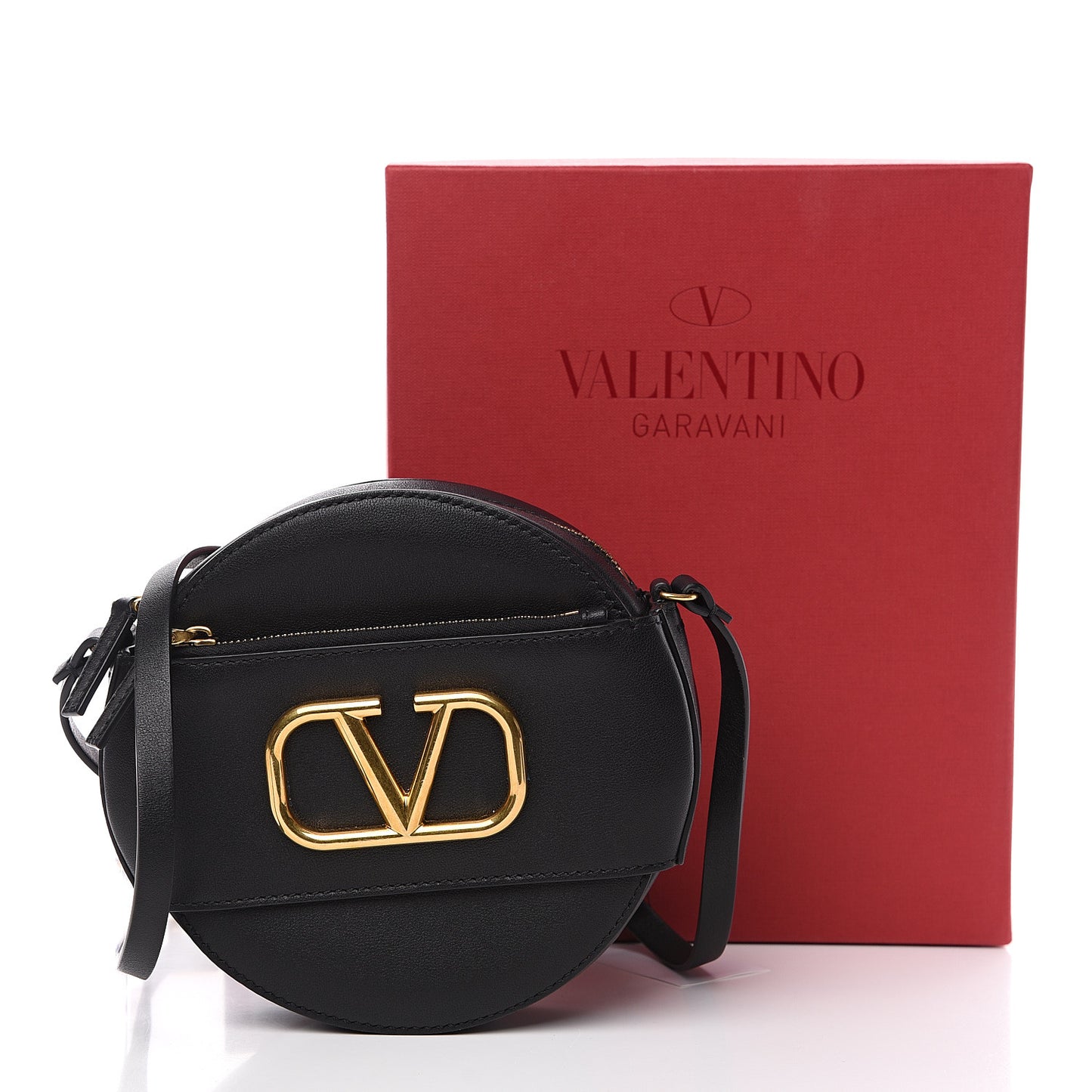 Calfskin VLogo Round Crossbody Bag Black
