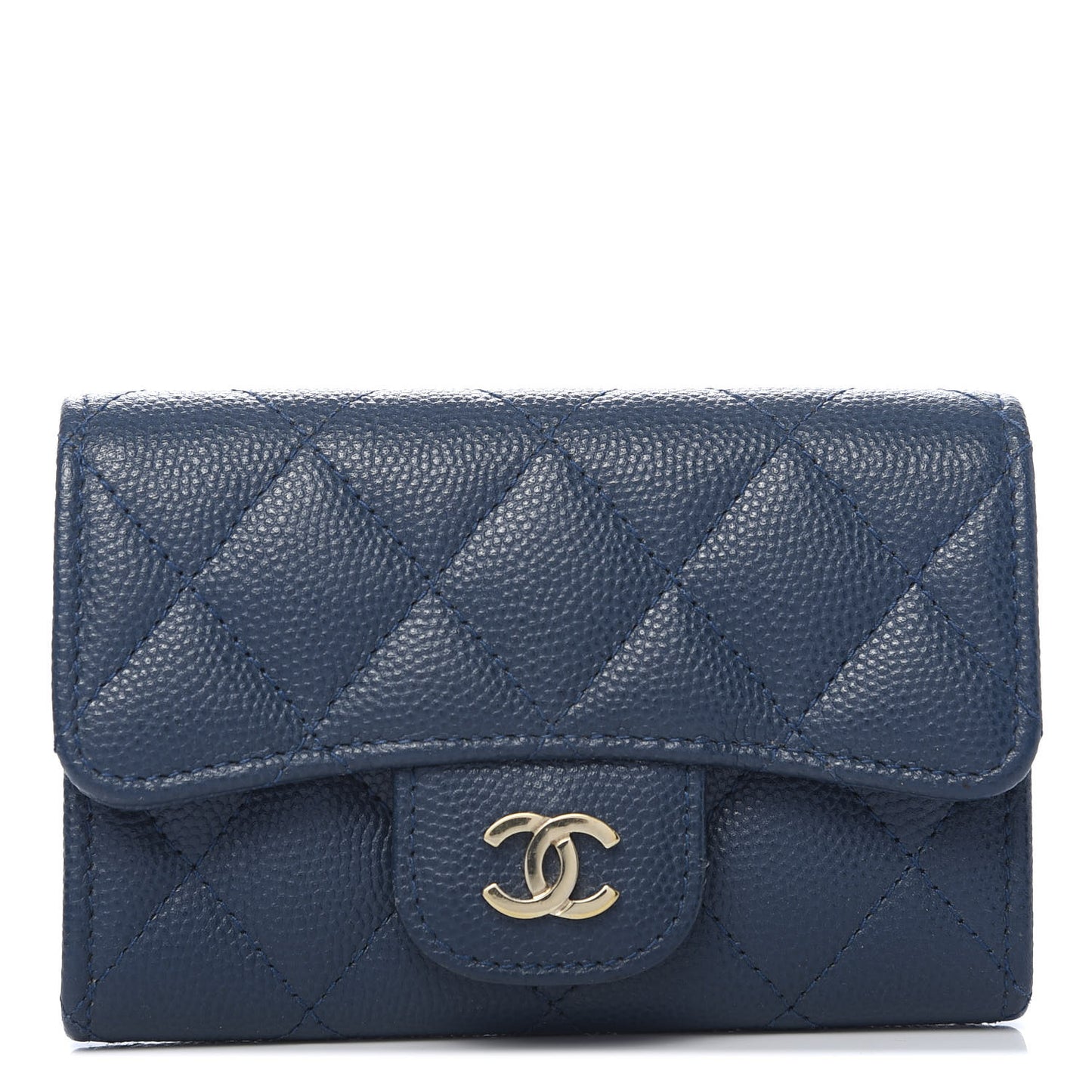 Caviar Quilted Flap Card Holder Navy Blue