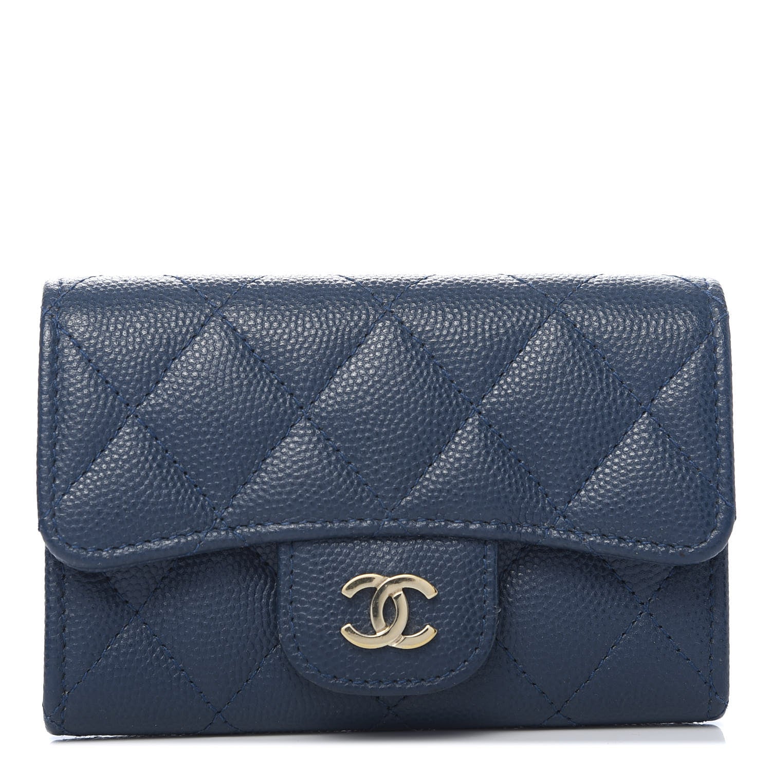 Chanel Caviar Quilted Flap Card Holder Navy Blue 1 of 9
