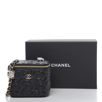 Chanel Lambskin Camellia Embossed Mini Vanity Case With Chain Black 10 of 10
