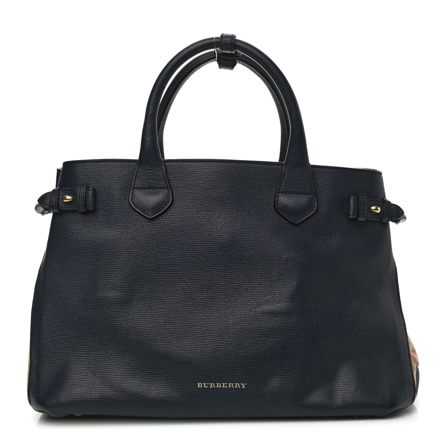 Burberry Grainy Calfskin House Check Medium Banner Tote Ink Blue 1 of 16