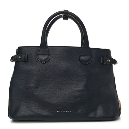 Burberry Grainy Calfskin House Check Medium Banner Tote Ink Blue 1 of 16