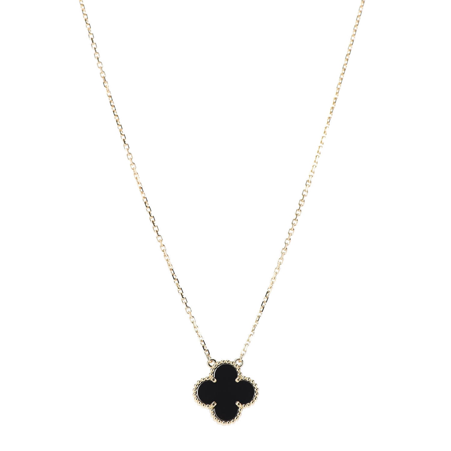 18K Yellow Gold Black Onyx Vintage Alhambra Pendant Necklace
