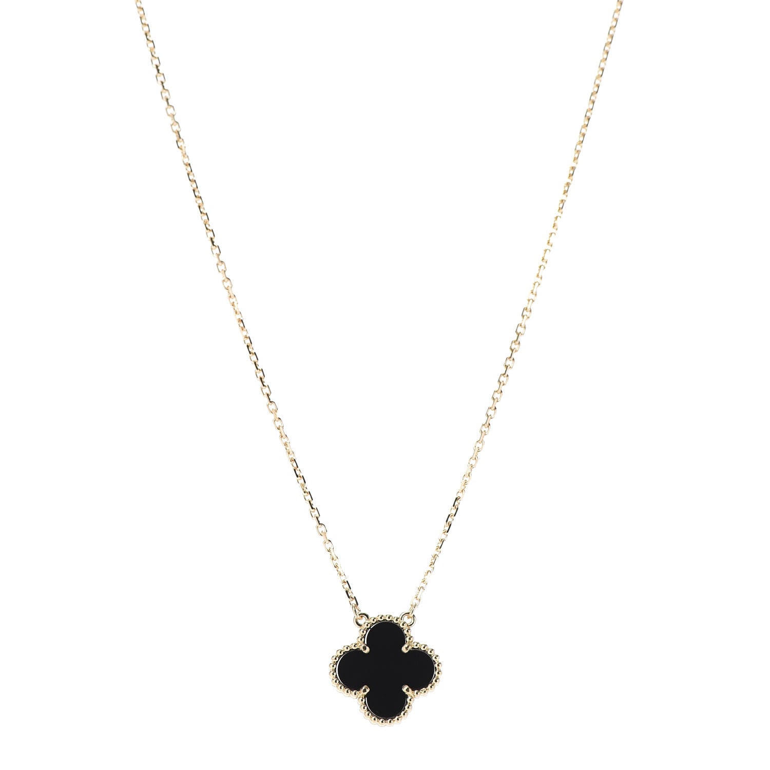 Van Cleef & Arpels 18K Yellow Gold Black Onyx Vintage Alhambra Pendant Necklace 1 of 6