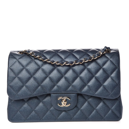 Chanel Iridescent Caviar Quilted Jumbo Double Flap Dark Blue 1 of 9