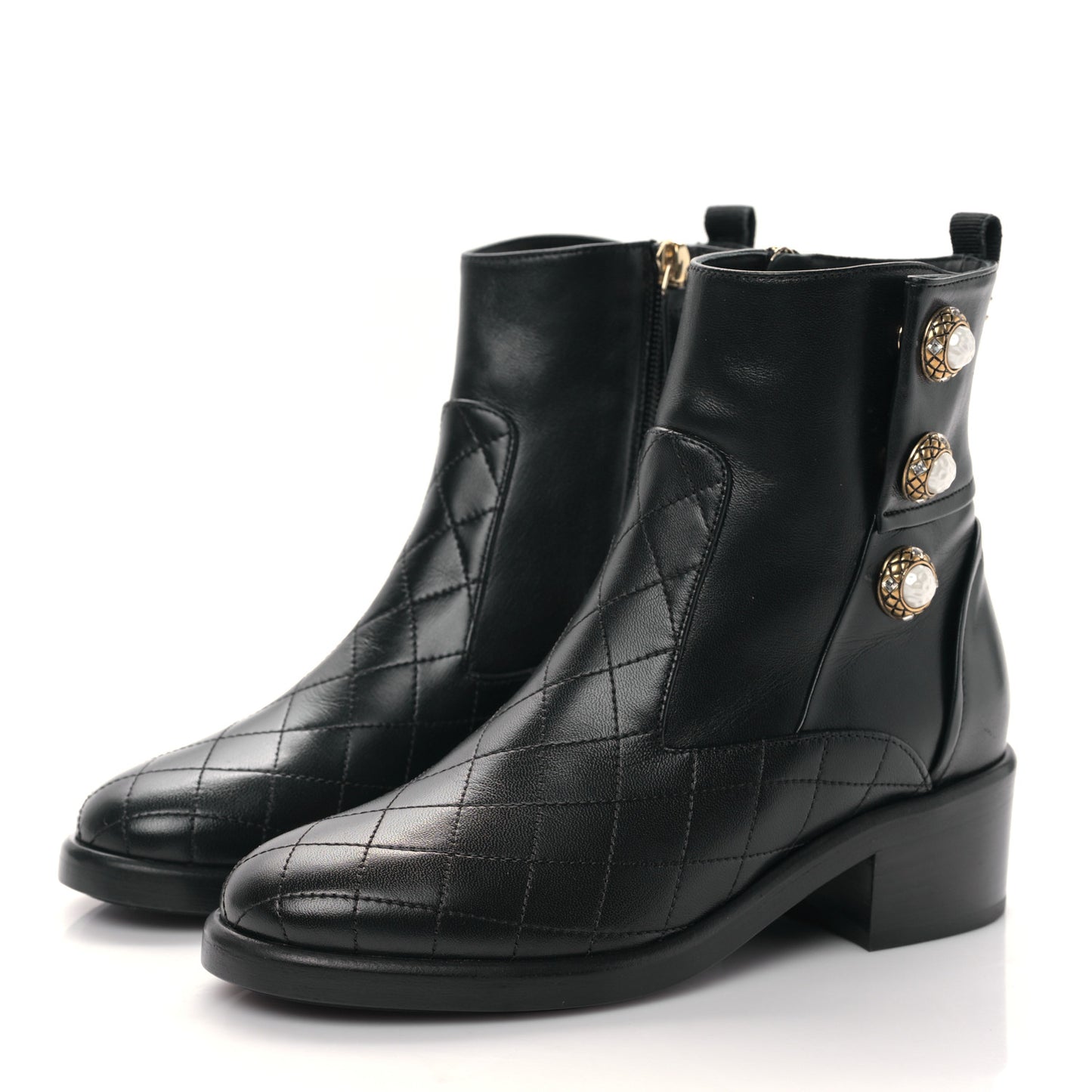 Lambskin Pearl Short Boots 35 Black Gold