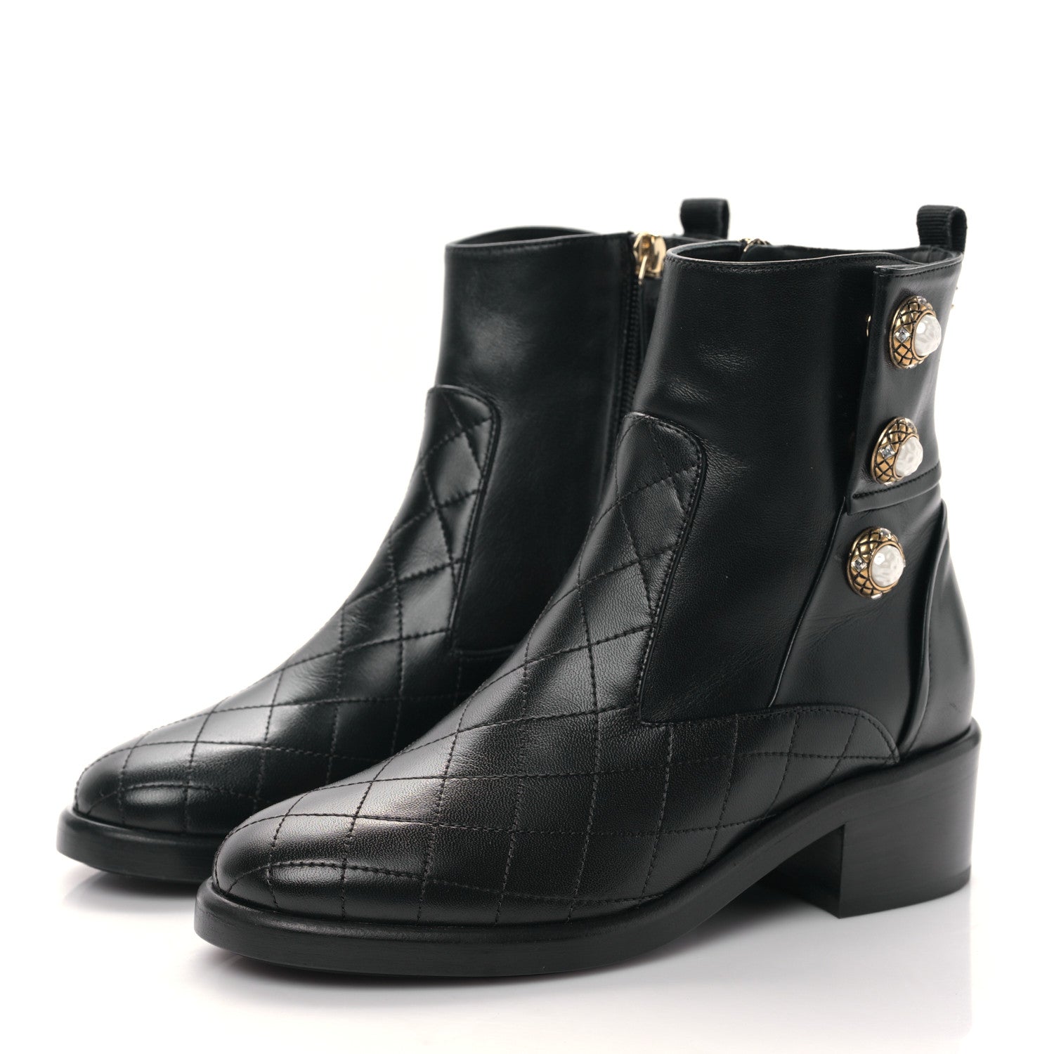 Chanel Lambskin Pearl Short Boots 35 Black Gold 3 of 9