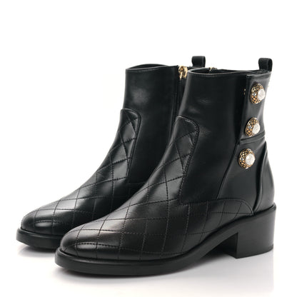 Chanel Lambskin Pearl Short Boots 35 Black Gold 3 of 9