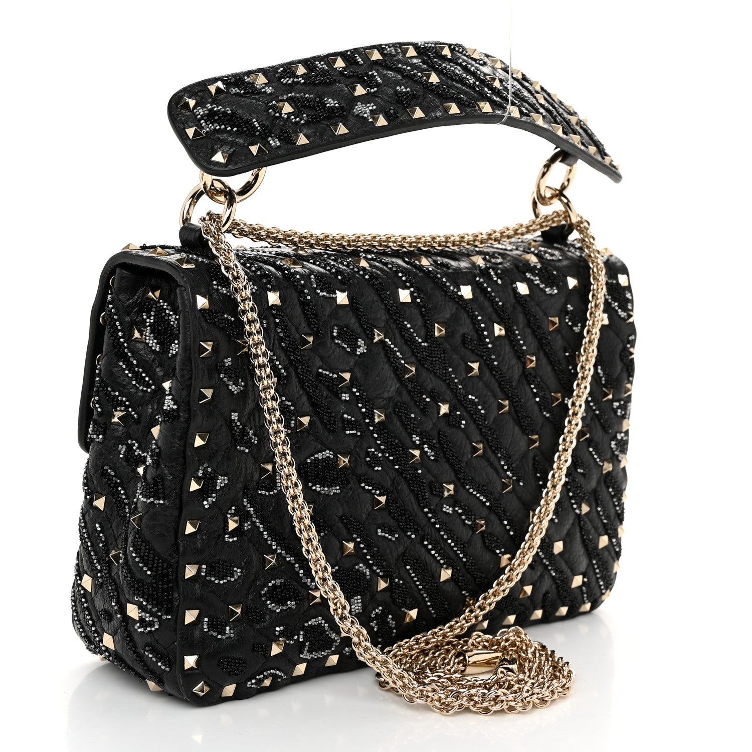 Valentino Garavani Lambskin Sequin Medium Rockstud Spike Shoulder Bag Black 3 of 10