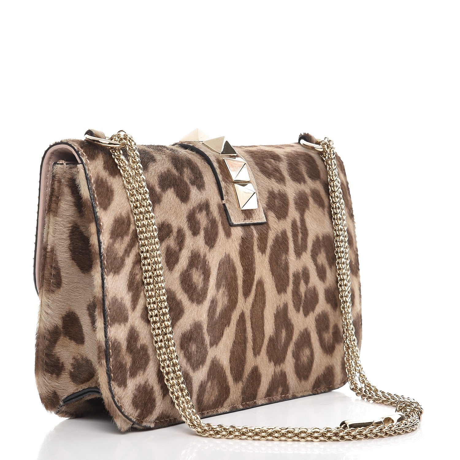 Valentino Garavani Calf Hair Leopard Print Medium Glam Lock Rockstud Flap Blush 3 of 8