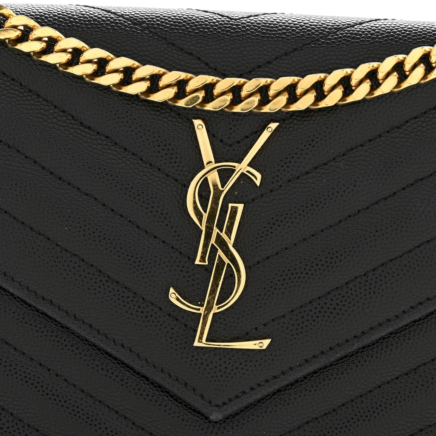 Grain De Poudre Matelasse Chevron Monogram Chain Wallet Black