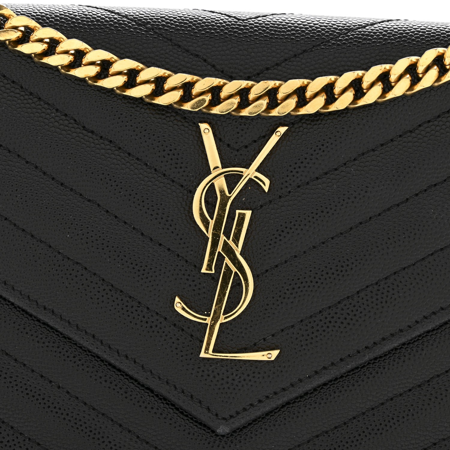 Saint Laurent Grain De Poudre Matelasse Chevron Monogram Chain Wallet Black 13 of 14