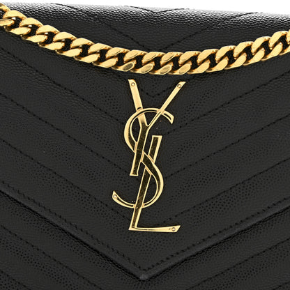 Saint Laurent Grain De Poudre Matelasse Chevron Monogram Chain Wallet Black 13 of 14