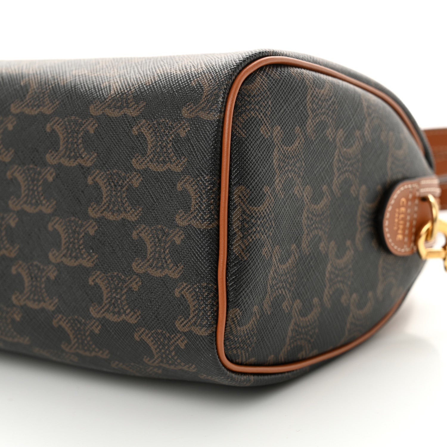 Celine Triomphe Canvas Calfskin Small Boston Bag Tan 10 of 10