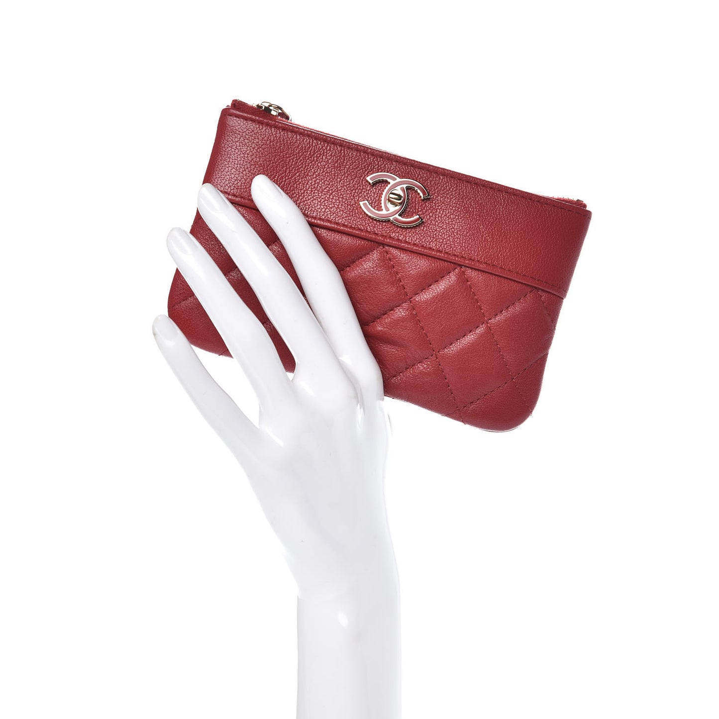 Sheepskin Quilted Small Vintage Mademoiselle Cosmetic Case Red
