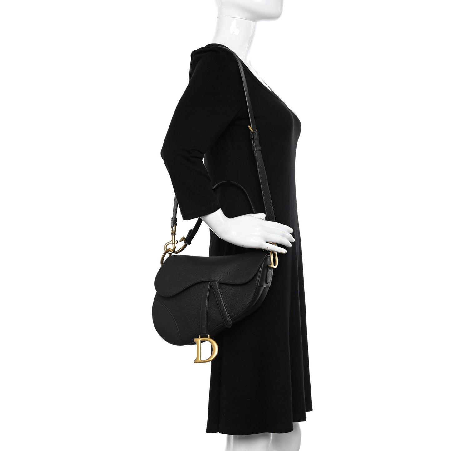 Grained Calfskin Saddle Bag With Strap Black
