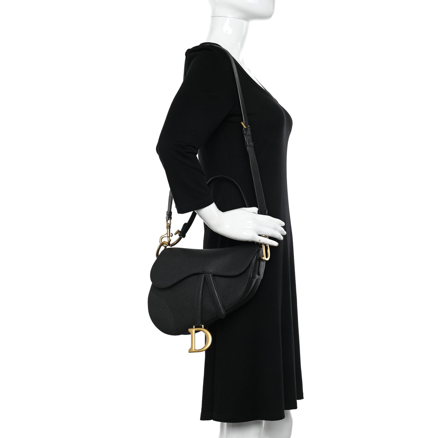 Christian Dior Grained Calfskin Saddle Bag With Strap Black 2 of 11