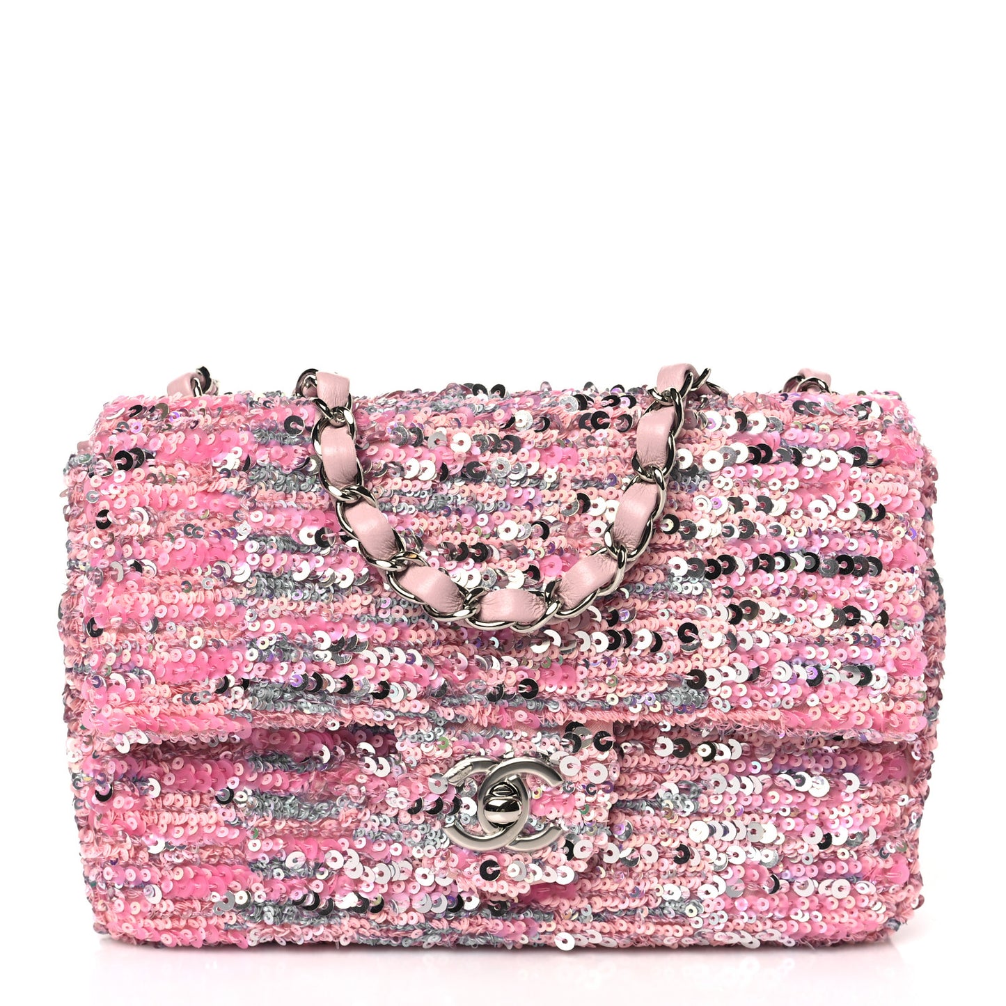 Sequin Mini Rectangular Flap Light Pink Silver