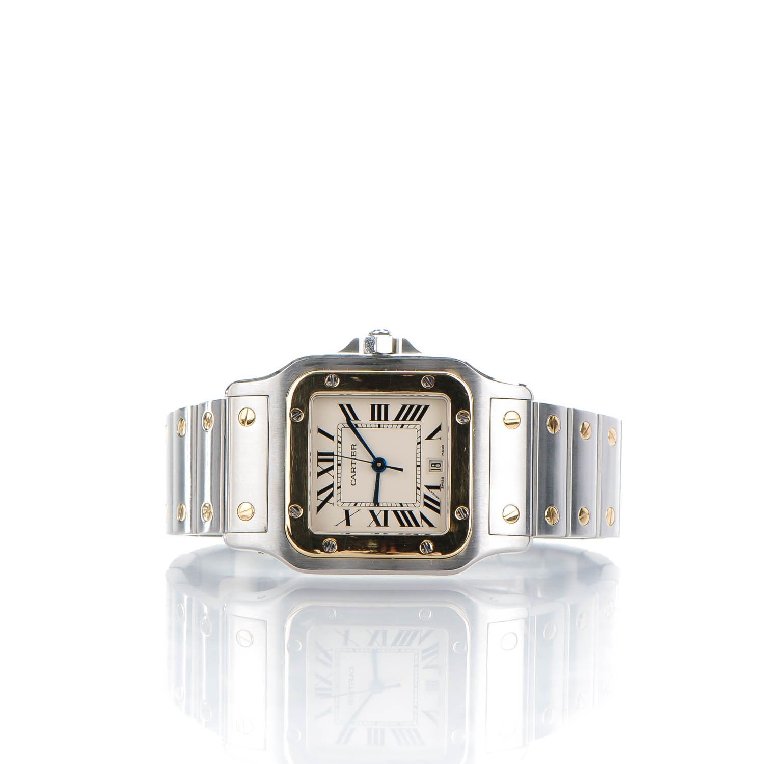 Cartier Stainless Steel 18K Yellow Gold 29mm Santos De Galbee Quartz Watch 8 of 8