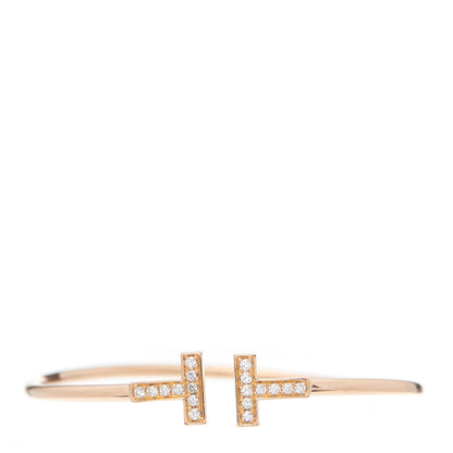 Tiffany 18K Yellow Gold Diamond T Wire Bracelet 1 of 5