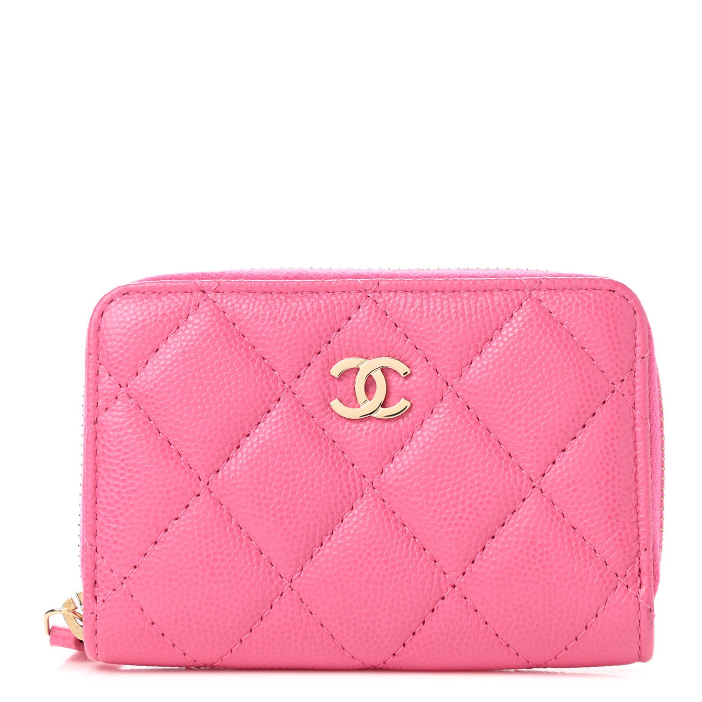 Caviar Quilted Zip Coin Purse Pink