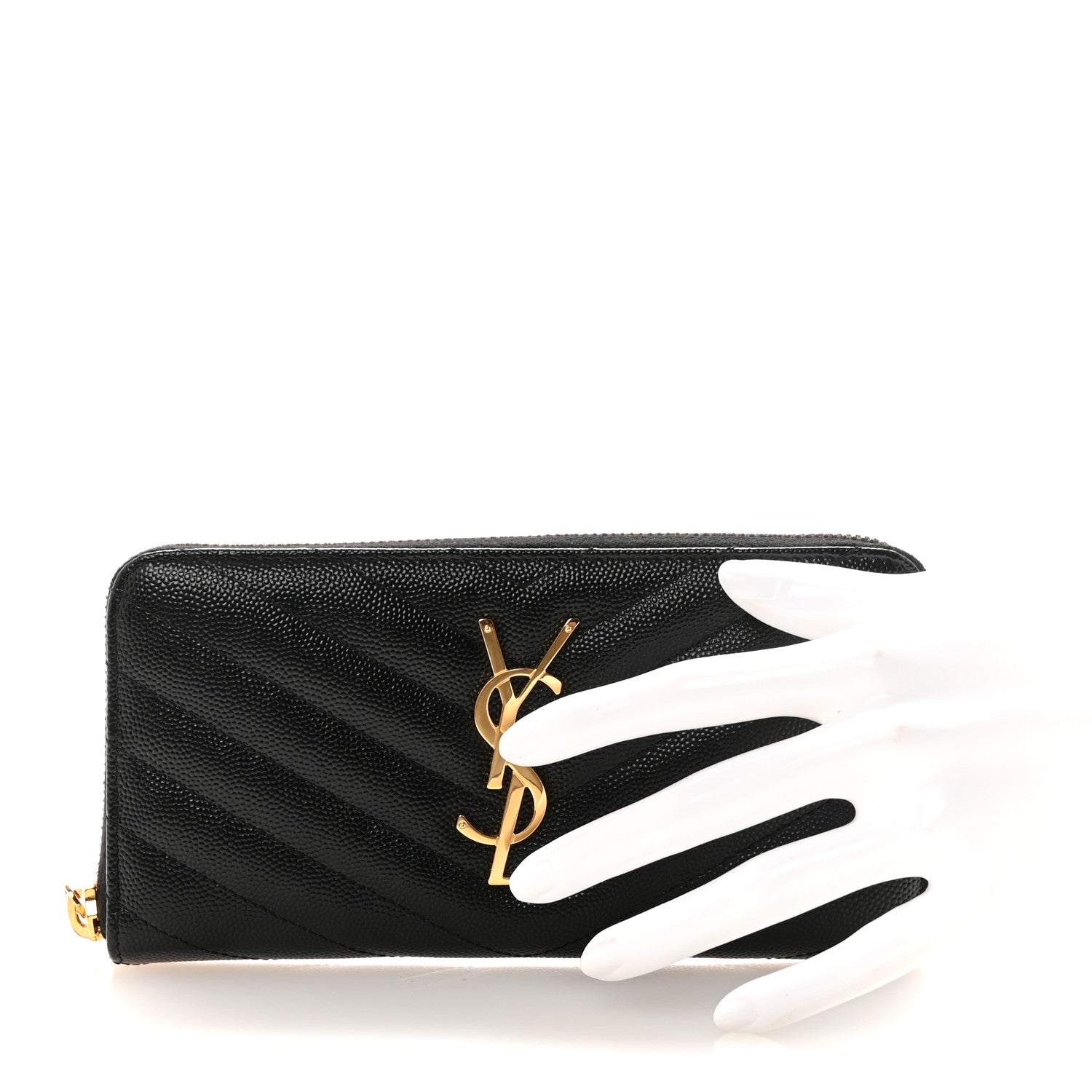 Saint Laurent Grain De Poudre Matelasse Chevron Monogram Zip Around Wallet Black 2 of 6