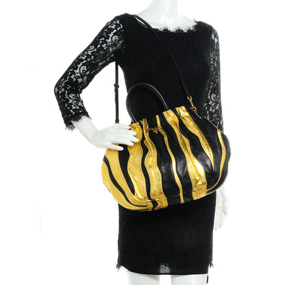 Prada Nappa Stripes Shoulder Bag Black Oro 2 of 8