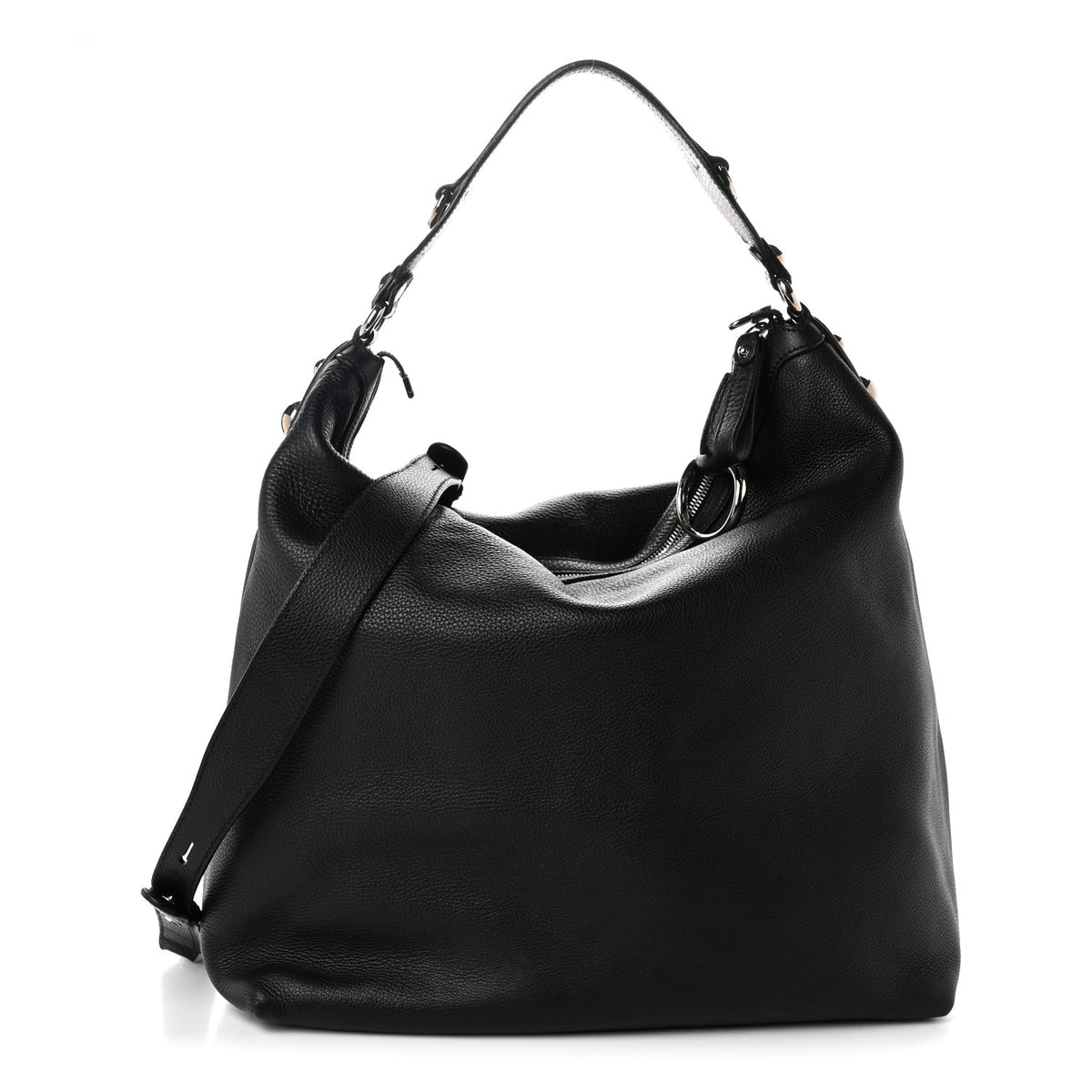 Pebbled Calfskin Large Icon Bit Hobo Black