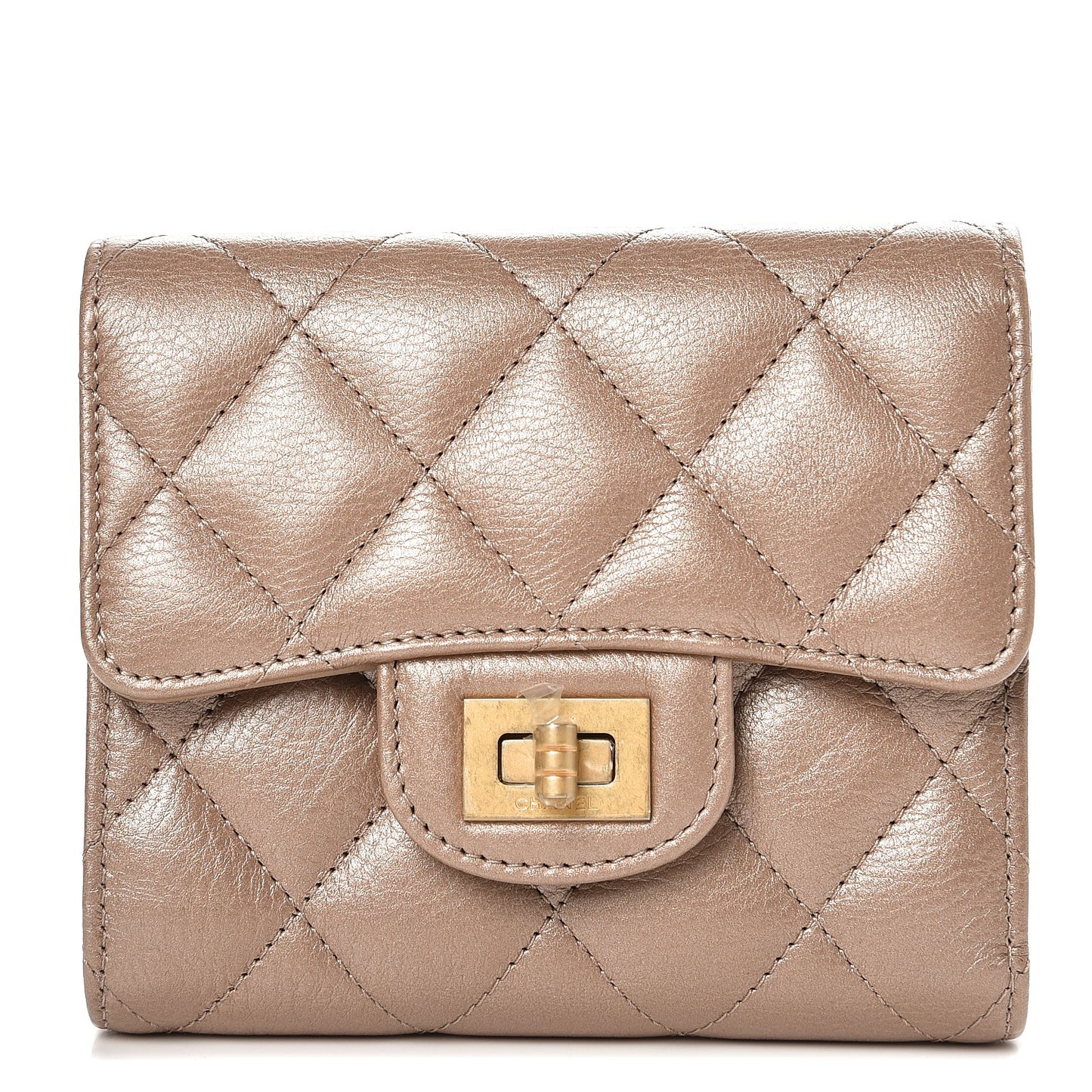 Metallic Aged Calfskin Quilted Small Reissue Wallet Gold