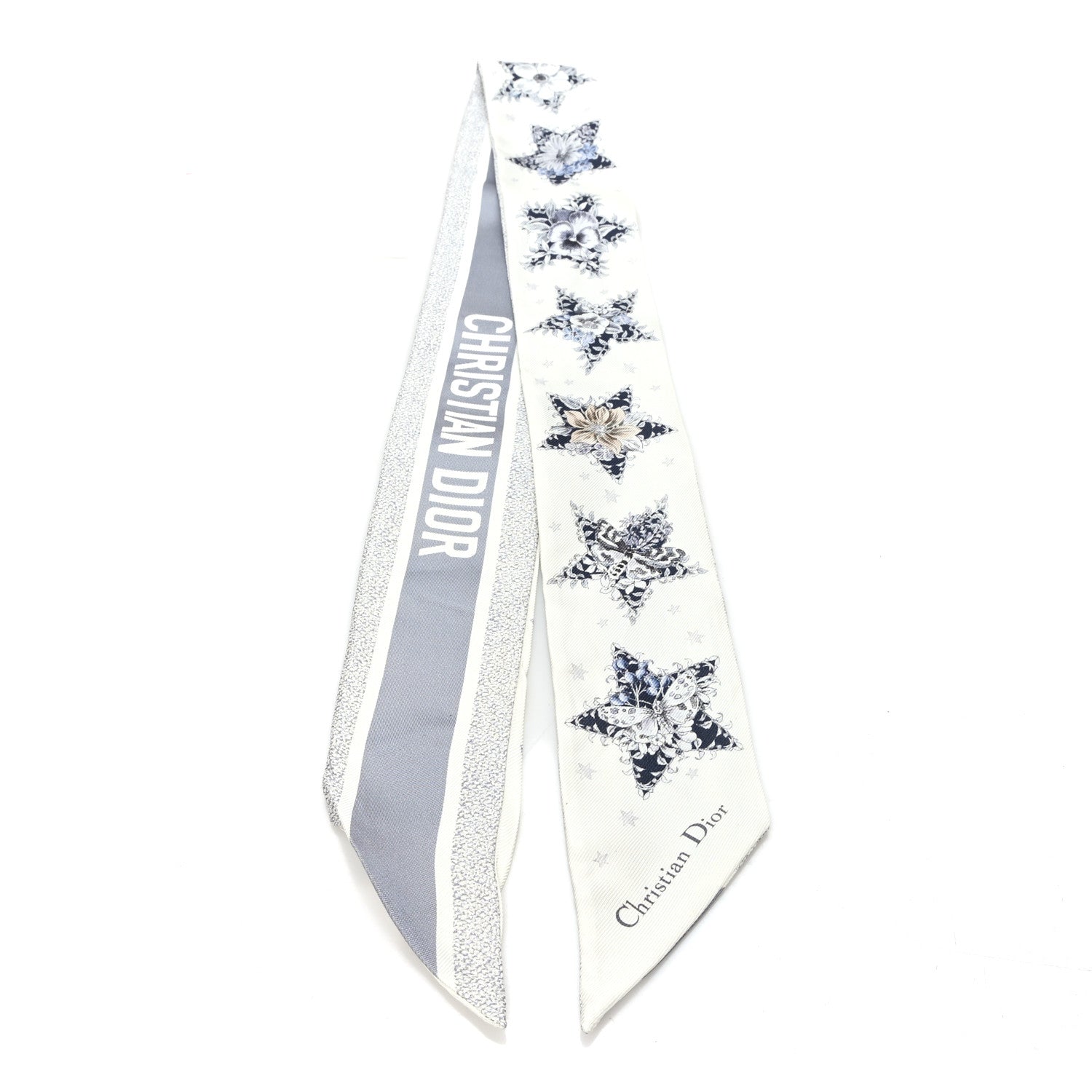Christian Dior Silk Mitzah Scarf Grey White 2 of 3