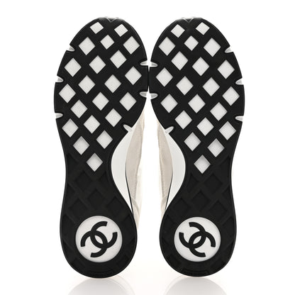 Chanel Nylon Suede Kidskin Calfskin Logo Sneakers 38 White Black 6 of 11