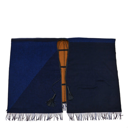 Hermes Wool Calfskin Reversible Highlands Poncho Navy Royal Fauve 2 of 7