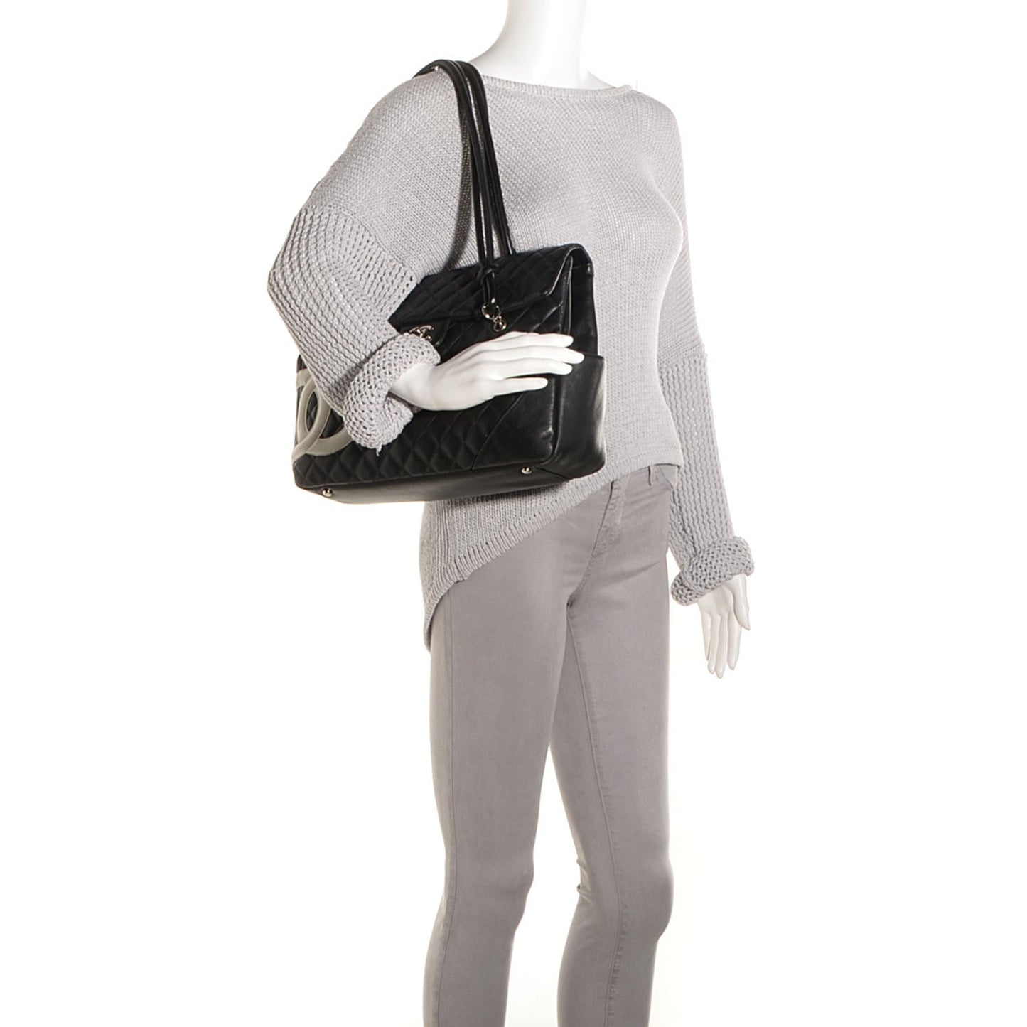 Calfskin Quilted Large Cambon Flap Black White