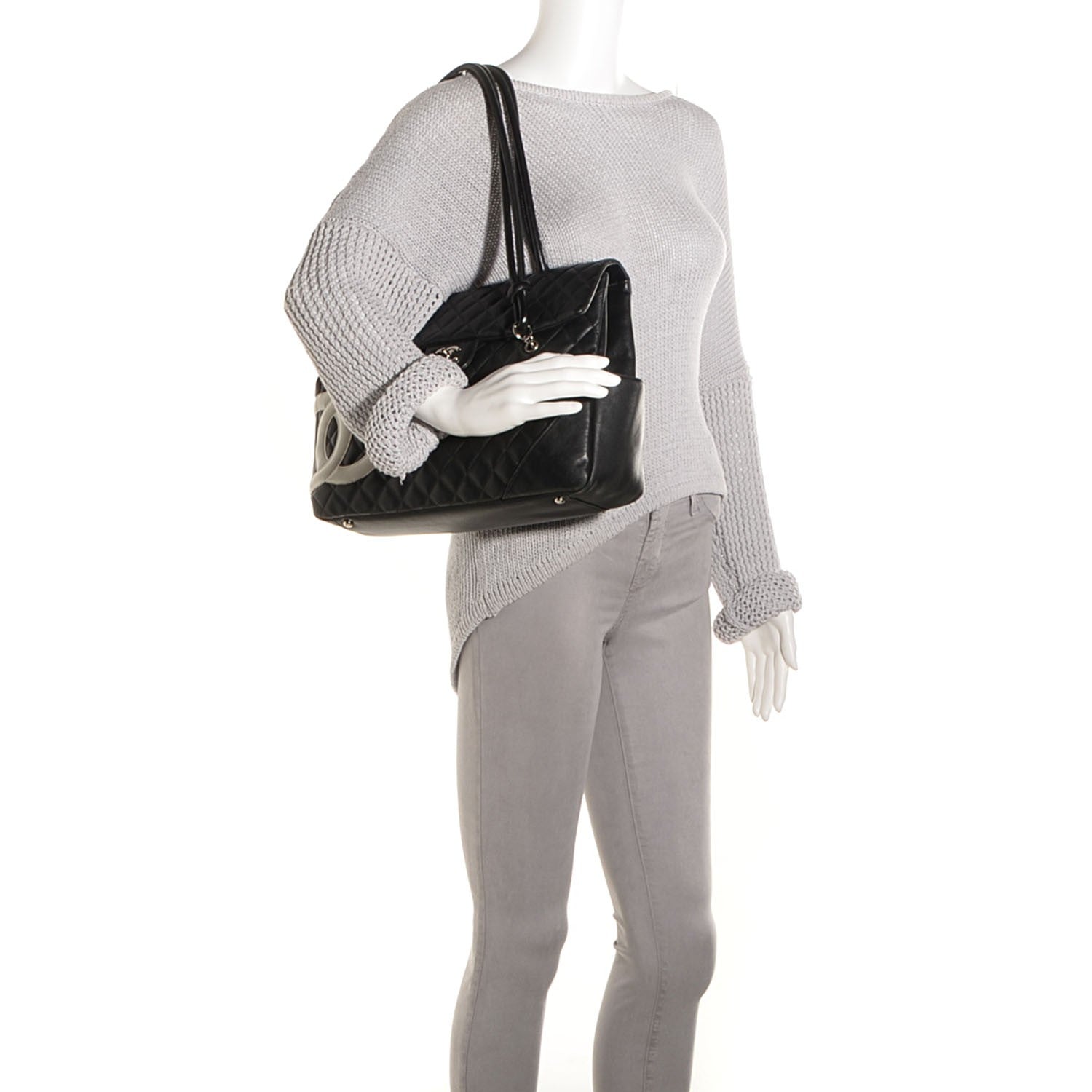 Chanel Calfskin Quilted Large Cambon Flap Black White 2 of 8