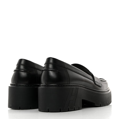 Hermes Glazed Calfskin Womens Hitch Loafers 37 Black 4 of 9