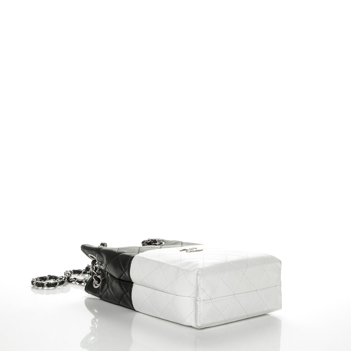 Lambskin Quilted Bi-Color Drawstring Shoulder Bag Black White